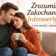 Zakochany introwertyk okazuje uczucia przez bliskość i czułe gesty. Para przytula się, dzieląc kubek, symbolizując cichą miłość i głębokie więzi.