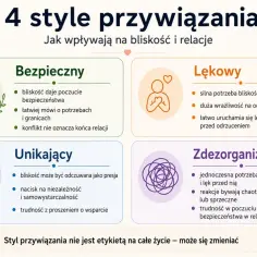 Zdezorganizowany styl przywiązania: jednoczesna potrzeba bliskości i lęk przed nią, chaotyczne reakcje, trudność w poczuciu bezpieczeństwa.